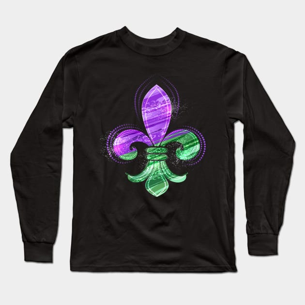 Painted Fleur De Lis ( Mardi gras fleur de lys ) Long Sleeve T-Shirt by Blackmoon9